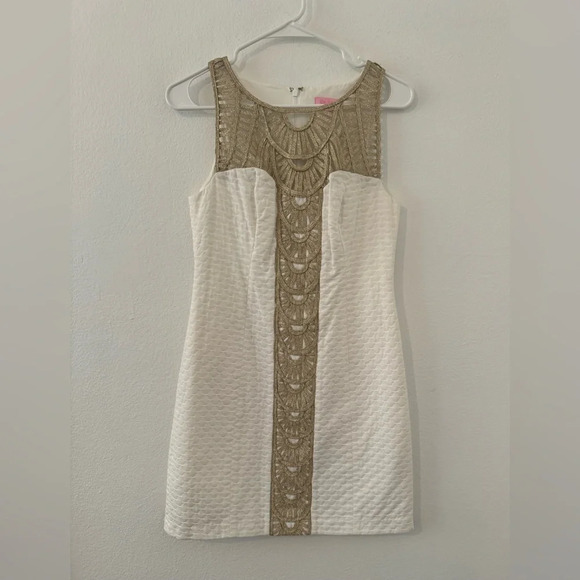 Lilly Pulitzer Tana Shift Dress Gold Embroidery Jacquard Wedding Party Size 2 - Picture 1 of 10